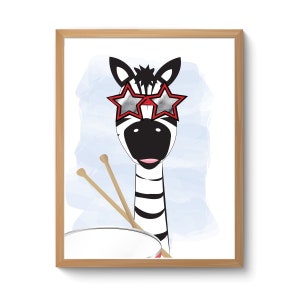 INSTANT DOWNLOAD - nursery art, cartoon, rock star zebra, art print, wall art,  8x10