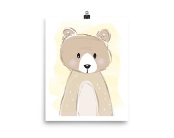Bear kids art print, nursery wall art, woodland animals