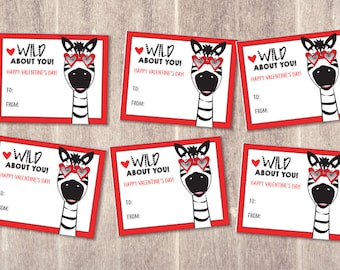 INSTANT DOWNLOAD - printable kids Valentine&#39;s Day Cards - Love Zebra heart glasses - school valentines