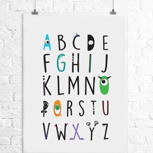 INSTANT DOWNLOAD - printable nursery art, children&#39;s room, alphabet, ABC, monsters, art print, wall art, 8x10