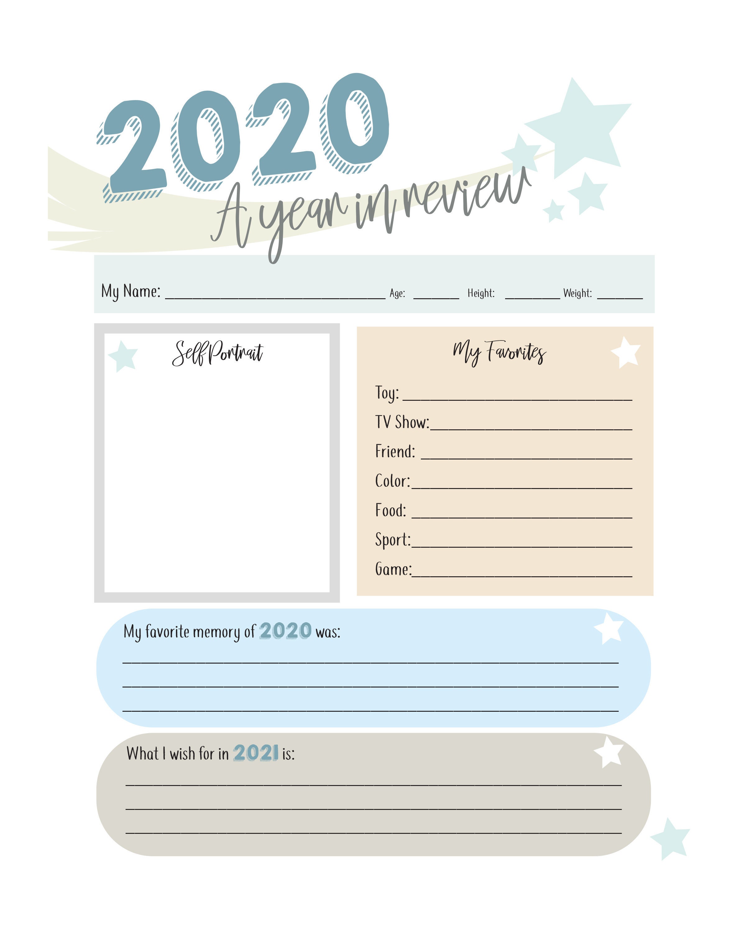 INSTANT DOWNLOAD 2020 Year in review printable kids time - Etsy España