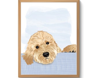 INSTANT DOWNLOAD - nursery art print, dog illustration, Goldendoodle puppy, art nursery print, wall art, kids room decor - printable