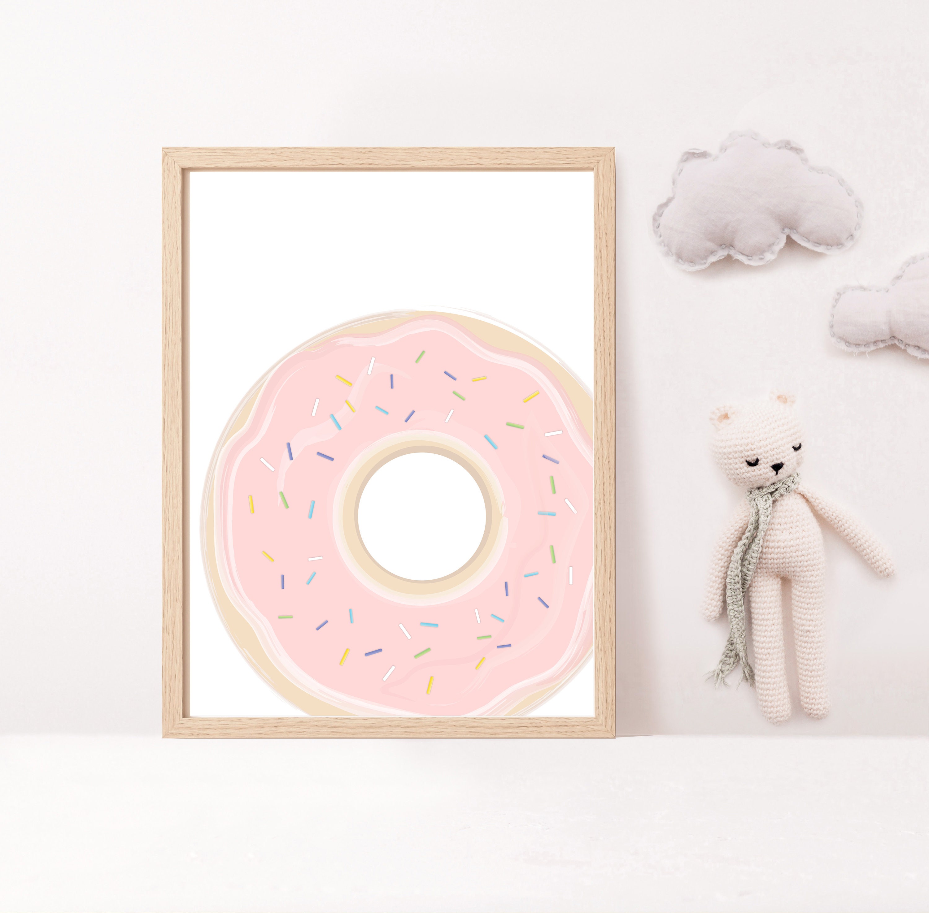 pink donut art print/rainbow sprinkles/ kids room art print/playroom art/girls room/kids printable art/pastel nursery art/INSTANT DOWNLOAD