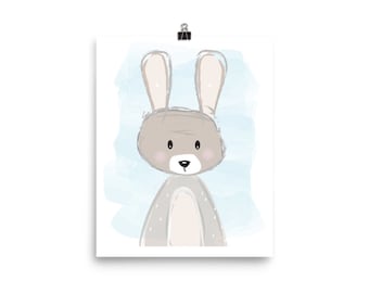 Lámina de arte infantil de conejito, arte de pared para guardería, animales del bosque