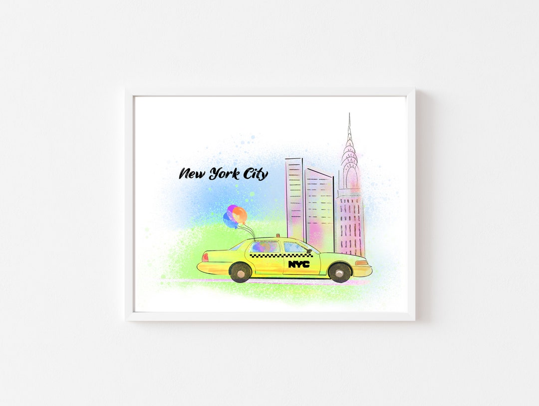 New York City Art Print Wall Decor Taxi Chrysler Building Neon ...