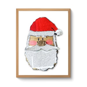 INSTANT DOWNLOAD - Santa Claus art print, recycled montage, Holiday art, Christmas decor, wall art  - printable