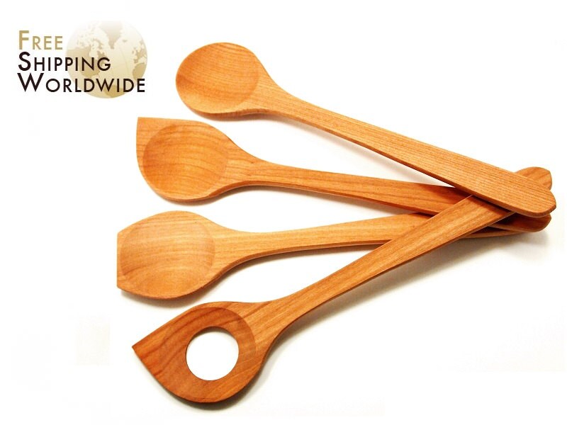 Wooden Spoons SET of 4 Sauce Spoon Spoon With Flat Bottom Etsy UK