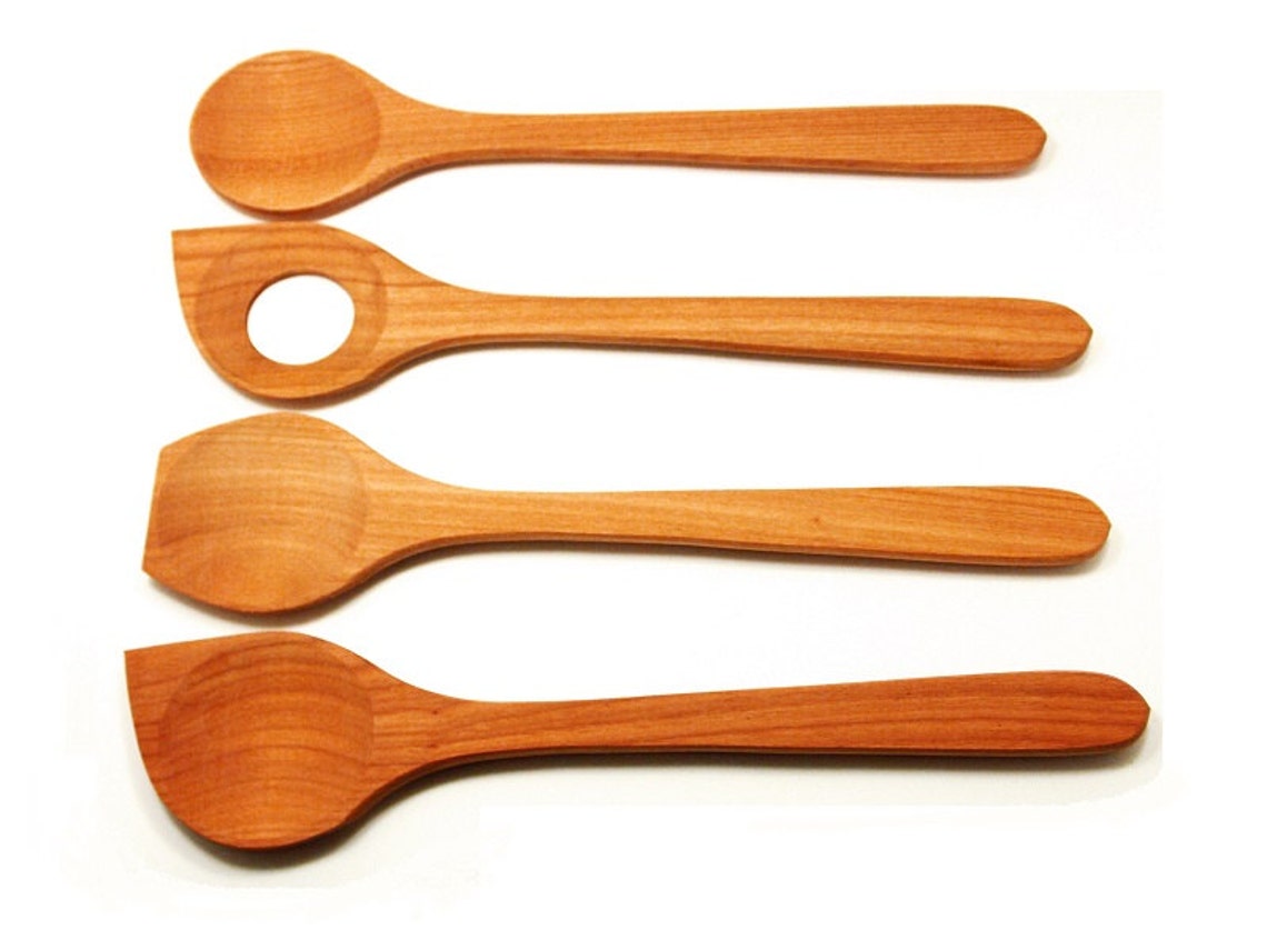 Wooden Spoons SET of 4 Sauce Spoon Spoon With Flat Bottom Etsy UK