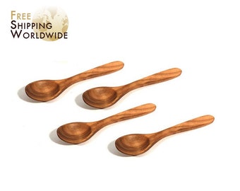 Wooden Spoons for Dessert or Kids - Children SET of 4 from Cherry wood - extra quality wood - 24