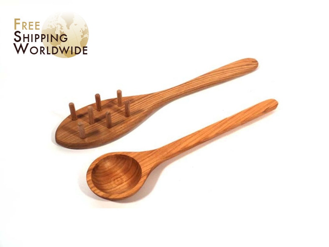 Wooden Spoon / Rake for Spaghetti Serving and Ladle for Sauces SET From ...