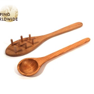 Wooden Spoon / Rake for Spaghetti serving and Ladle for Sauces SET from Cherry wood - 31