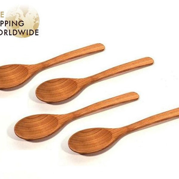 Wooden Spoons for eating soups and other fluid food - adult size - SET of 4 from Cherry wood
