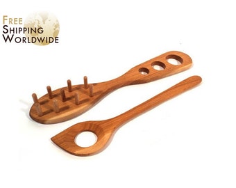Wooden Sauce Spoon / Spaghetti Set - Wooden Spoon / Rake for Pasta Spaghetti and Spoon for Sauces from Cherry wood - 34