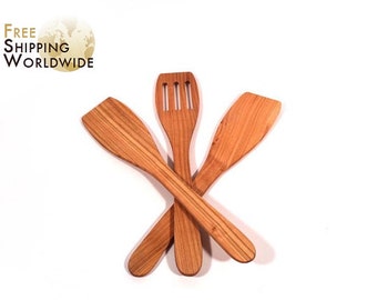 Wooden Spatulas SET of 3 - Two Regular and One Slotted Spatula from Cherry wood - 4