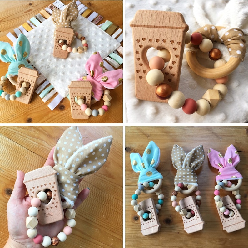 Safety Wooden Natural Baby Rabbit Teething Ring Teether Bunny Babies Teethe LUV