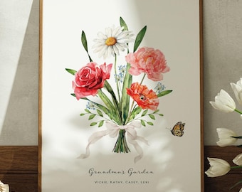 Grandma Garden Birth Flower Gift for Grandma from Grandchildren Custom Birth Flower Bouquet Personalized for Grandma Birth Month Gift AR110