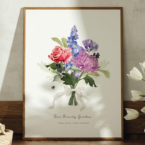 Grandma Garden Birth Flower Bouquet Birth Month Art Print Custom Grandma Gift for Mom Christmas Gift Personalized Grandparent Present AR110