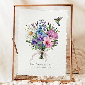 Birth Month Bouquet Blended Family Gift for Stepmom Birth Flower Garden Personalized Family Name Gift Adoption Family Gift Custom Sign AR110