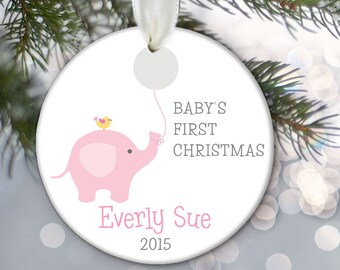 Baby's First Christmas Ornament, Elephant Baby ornament, Personalized Christmas Ornament, Baby shower gift, Baby Girl or Baby Boy OR535