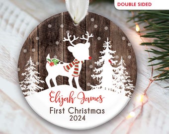Baby Boy First Christmas Ornament Woodland Creature Gift for Baby Girl Deer Ornament Personalized Baby Shower Gift for Newborn Fawn OR975