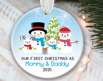 Our first Christmas as Mommy & Daddy of TWINS Snowman Christmas Ornament Personalized New Parent Ornament Grandparents Grandma Grandpa OR438