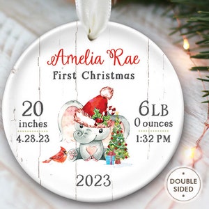 Elephant Baby stats ornament, Babys First Christmas Ornament Personalized Baby Boy Gift or Baby Girl Gift, Newborn keepsake OR617