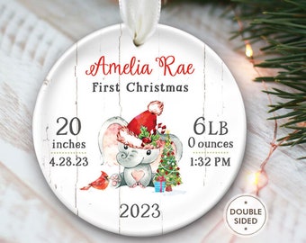 Elephant Baby stats ornament, Babys First Christmas Ornament Personalized Baby Boy Gift or Baby Girl Gift, Newborn keepsake OR617