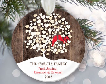 Lovebirds Ornament Family Ornament, Personalized Christmas Ornament, Rustic fake Wood Ornament Family of 4 Family of 5 Family of 6 7 8 OR864