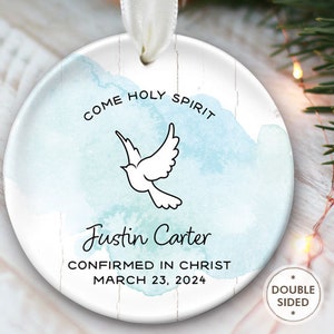 Confirmation Ornament Catholic Confirmation Gift for Girl Confirmed in Christ Ornament Dove Confirmation Gift Boy Christmas Ornament OR448 Blue - Boy