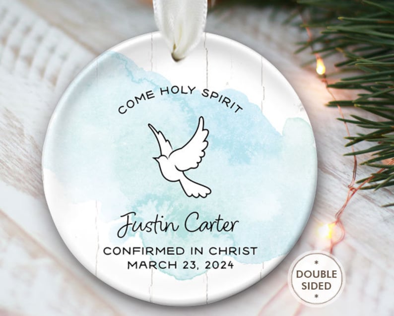 Confirmation Ornament Catholic Confirmation Gift for Girl Confirmed in Christ Ornament Dove Confirmation Gift Boy Christmas Ornament OR448 Blue - Boy