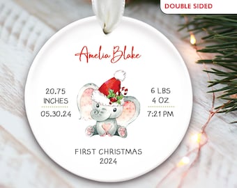 Elephant Baby stats ornament, Babys First Christmas Ornament Personalized Baby Boy Gift or Baby Girl Gift, Newborn keepsake OR617