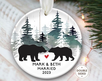 Bear Ornament Personalized Bear Christmas Ornament Black Bear Engagement Ornament Together Ornament Married Ornament for Couples Gift OR319