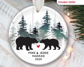 Bear Ornament Personalized Bear Christmas Ornament Black Bear Engagement Ornament Together Ornament Married Ornament for Couples Gift OR319