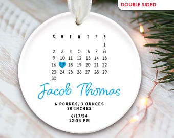Baby Calendar Ornament for Baby First Christmas Ornament New Baby Personalized Gift for Newborn Keepsake Gift Baby Birth Stat Ornament OR546