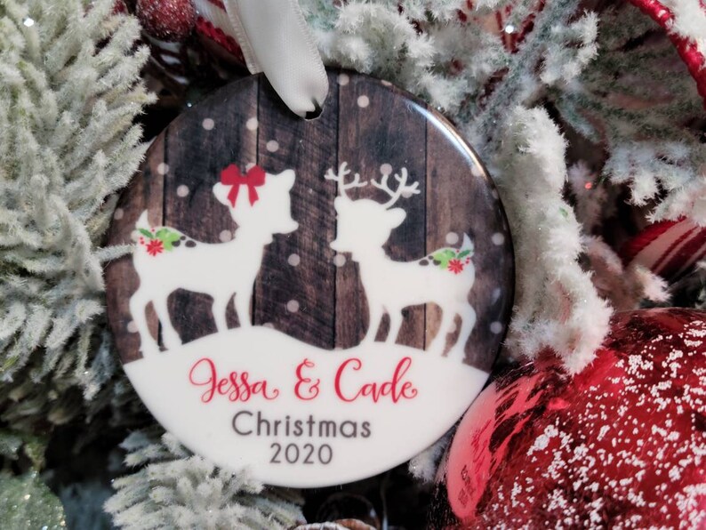 Sibling Ornament, Big Brother, Little Sister, Big Sister, Little Brother, Personalized Christmas Ornament, Deer Ornament fake "wood"