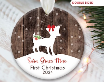 Reindeer First Christmas Ornament for New Baby Girl Gift for Newborn Deer Ornament Personalized Fawn Keepsake Ornament for New Parents OR363