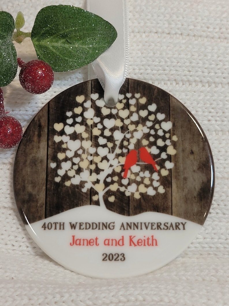 40th Anniversary Gift for Parents Anniversary Ornament 40th Anniversary Gifts for 40th Wedding Anniversary Gift for Couples fake wood OR857 image 4