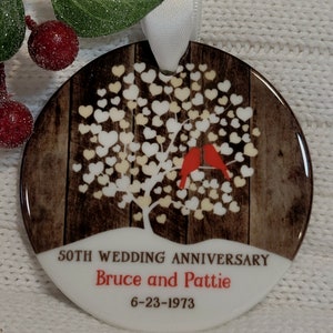 Anniversary Ornament 50th Wedding Anniversary Gift for Parents Lovebird Anniversary Christmas Ornament for 40th 25th 10th 60th 5th 1st OR857 image 3