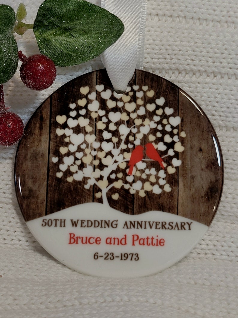 Anniversary Ornament 50th Wedding Anniversary Gift for Parents Lovebird Anniversary Christmas Ornament for 40th 25th 10th 60th 5th 1st OR857 image 3