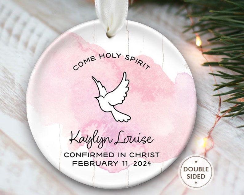 Confirmation Ornament Gift for Girl Confirmation Gift Confirmation Christmas Ornament dove ornament confirmed in Christ Holy Spirit OR448 Pink - Girl