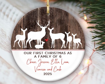 Deer Family of 6 Personalized Christmas Ornaments, Family of six Deer Ornament, Family of Deer Ornament  Deer Family Gift, Fake "wood" OR800