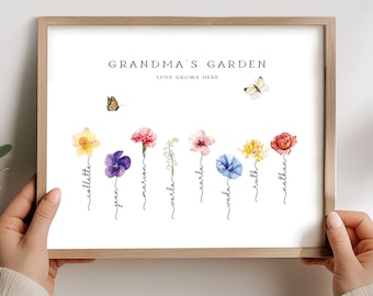 Birth Flower Print Personalized Gift for Grandma from Grandchildren Name Gift for Mom Custom Birth Month Bouquet Family Art Print AR180