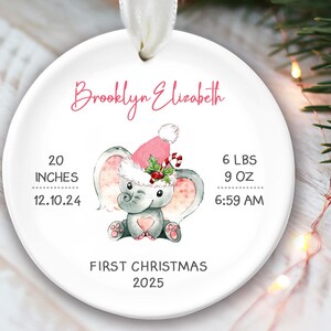Elephant Baby stats ornament, Babys First Christmas Ornament Personalized Baby Boy Gift or Baby Girl Gift, Newborn keepsake OR617 Pink