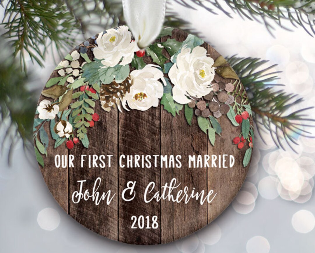 Rustic Wedding Ornament Our First Christmas Married or Etsy