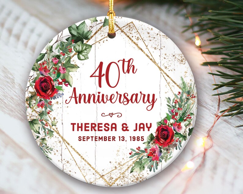 40th Anniversary Ornament for 40th Wedding Anniversary Ruby Anniversary Ornament Ceramic 40th Anniversary Gift