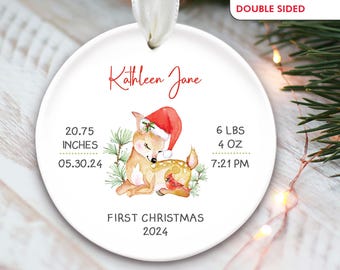 Deer Baby’s First Christmas Ornament Birth Stats Ornament Baby Girl Ornament Baby Stats Baby Boy Ornament Personalized Baby Ornament OR618
