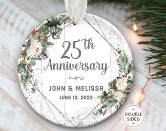 25th Wedding Anniversary Gift for Couple 25th Anniversary Ornament 25th Anniversary Gift for husband Christmas Ornament Silver Wedding OR076