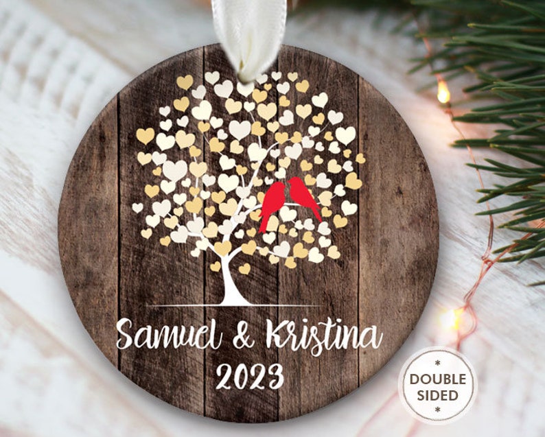 Ornament gift for couple Christmas ornament personalized love birds ornament for engaged couple gift engagement lovebird tree ornament OR550 image 1