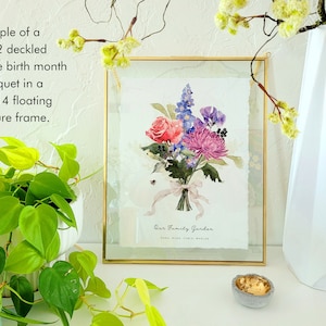 Deckled edge birth flower art print personalized family art, custom floral print, family name wall decor, watercolor bouquet, birth month flowers, family tree alternative, grandparents gift, anniversary present, Mother's Day gift, Christmas gift, housewarming present, wedding gift, customizable wall art, family portrait alternative, botanical family art, sentimental home decor, Our Family Garden print, family keepsake, colorful personalized text art Personalized Family Art Custom Floral Print