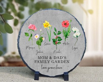 Birth Flower Garden Stone Personalized Gift for Parent Mom and Dad Gift Garden Birth Month Gift for Family Custom Family Gift Slate Six S121